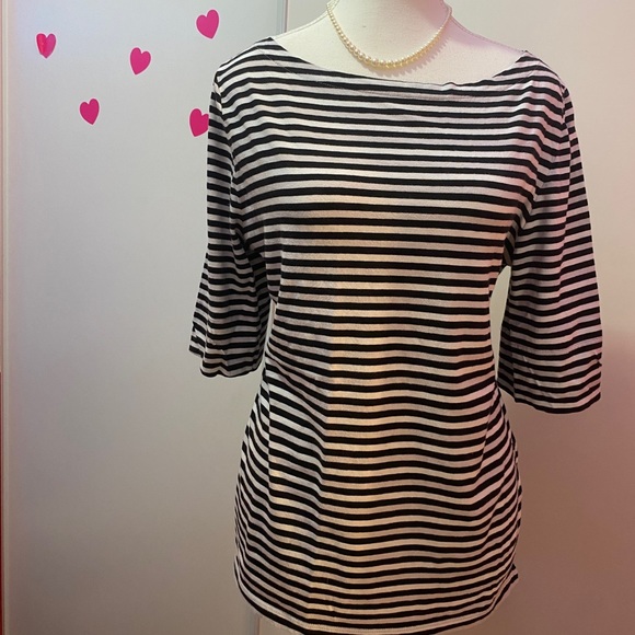 Jones New York Striped Boatneck Black White Top - Picture 1 of 3